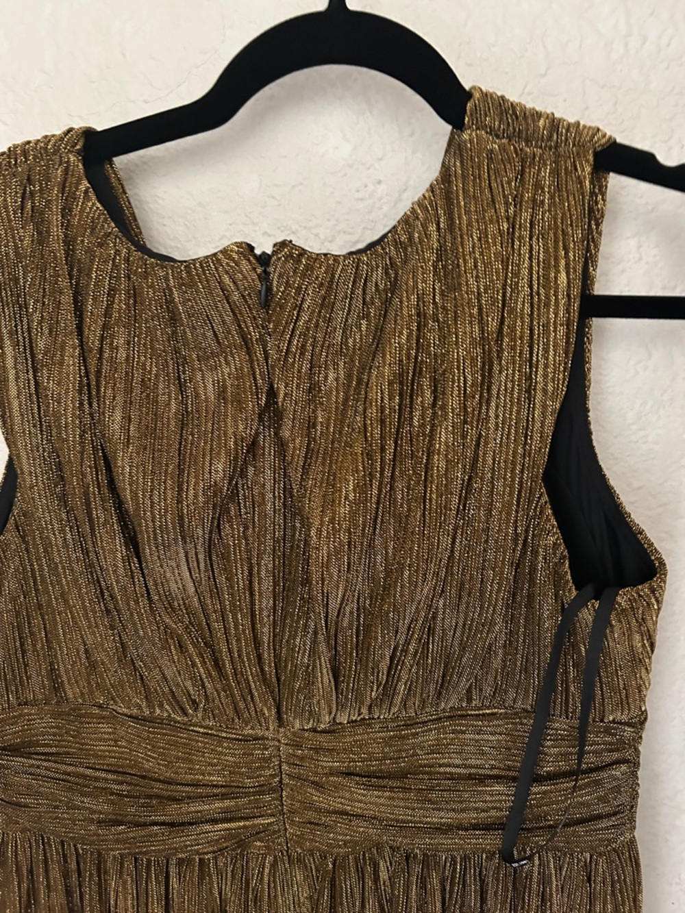 Guess Metallic Gold Pleated V-Neck Midi Dress - Picture 6 of 7